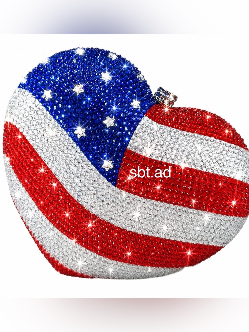 NWT Beautiful Sparkling Bling Crystal American Flag Heart Clutch Purse +… - Picture 5 of 10